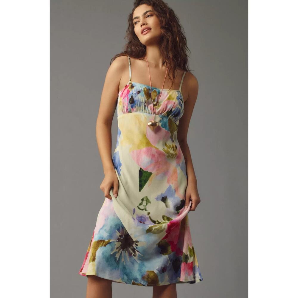Conditions Apply Anthropologie 3X Floral Midi Slip Dress Watercolor Euro Summer
